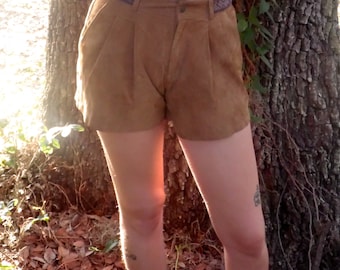 High Waisted Leather Shorts Up-cycled with Peruvian Woven Wool Festival Shipibo Tribal Ethnic Festival Pockets Coachella Burning Man