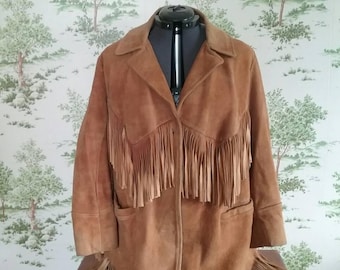 Fringed Vintage Leather Coat Mens Womans Bohemian Jacket Brown Western Winter Men Mountain Boho Gunslinger Silk Fringe 60s Sixties 70s