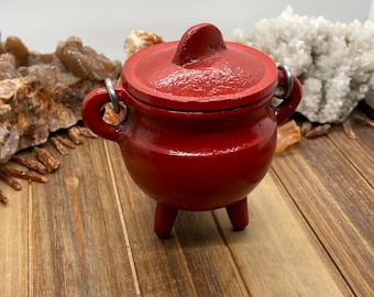 Red Cauldron Cast Iron Small Incense Holder Witchcraft Altar Energy Tool Spellcasting Protection Pagan Spell Ritual Altar Tool Occult