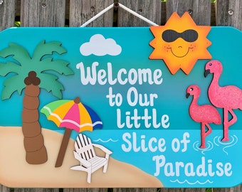 Welcome to our little slice of Paradise Beach Tropical sign