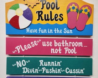 Outdoor Pool Sign - Pool Rules Decorative Wooden Painted