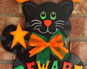 Halloween Cats Beware wooden handpainted sign