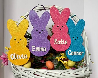 Easter Bunny Peeps Wooden Painted Personalized decorative hanging sign