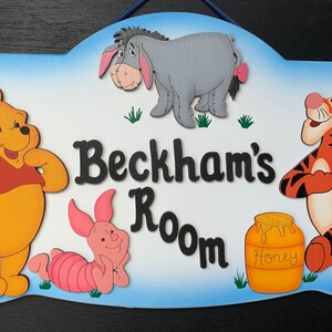 Winnie the Pooh Personalized Hand-painted Wood kids room sign Winnie the Pooh Nursery Room sign personalized baby gift Winnie the pooh room image 2