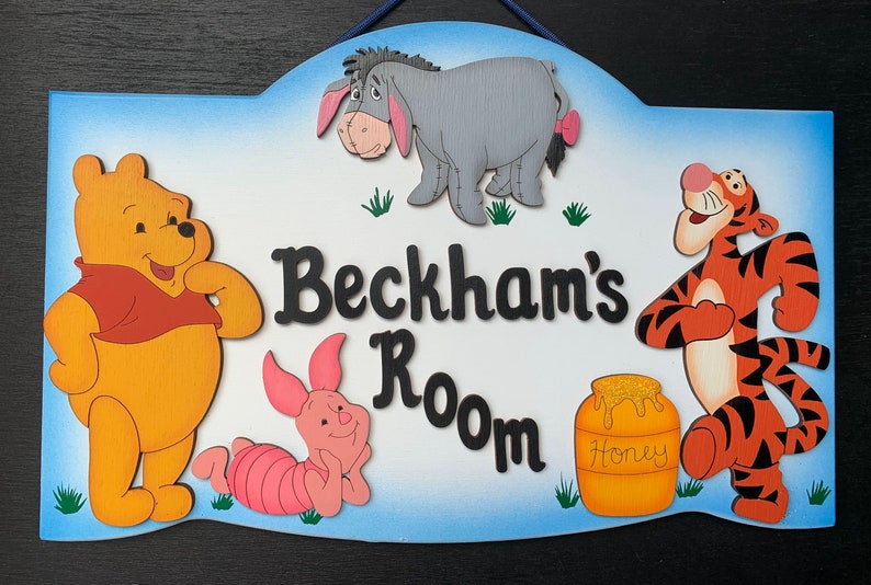 Winnie the Pooh Personalized Hand-painted Wood kids room sign Winnie the Pooh Nursery Room sign personalized baby gift Winnie the pooh room image 2