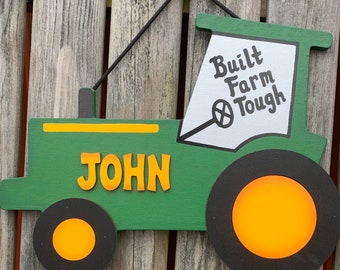 Tractor Personalized Green  Tractor wooden hand painted decorative personalized kids room sign Tractor decor Tractor wall sign kids room
