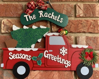 Christmas truck red Chevy truck wooden truck signs