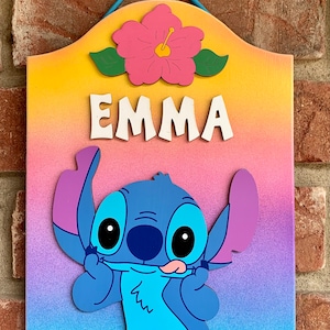 Stitch Personalized Hand painted Wooden decorative Stitch sign Stitch room decor Stitch Personalized gifts Stitch Birthday Party Stitch sign image 3