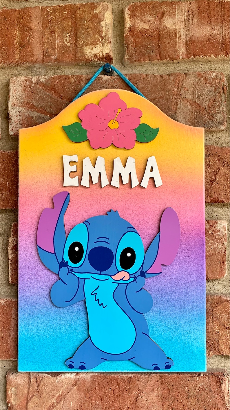 Stitch Personalized Hand painted Wooden decorative Stitch sign Stitch room decor Stitch Personalized gifts Stitch Birthday Party Stitch sign image 3