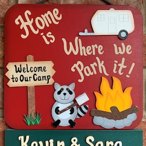 Outdoor Personalized Camping Sign RV Sign Home is where we park it image 1