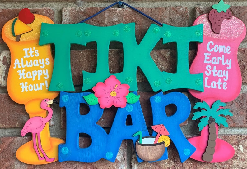 Tiki Bar-Wood Painted Tiki Bar Sign image 1