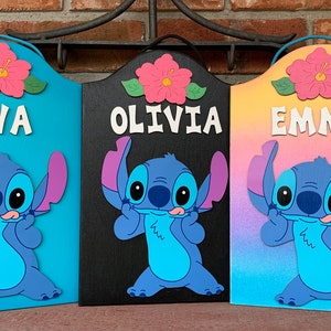 Stitch Personalized Hand painted Wooden decorative Stitch sign Stitch room decor Stitch Personalized gifts Stitch Birthday Party Stitch sign image 1