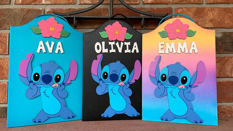 Stitch Personalized Hand painted Wooden decorative Stitch sign Stitch room decor Stitch Personalized gifts Stitch Birthday Party Stitch sign image 1