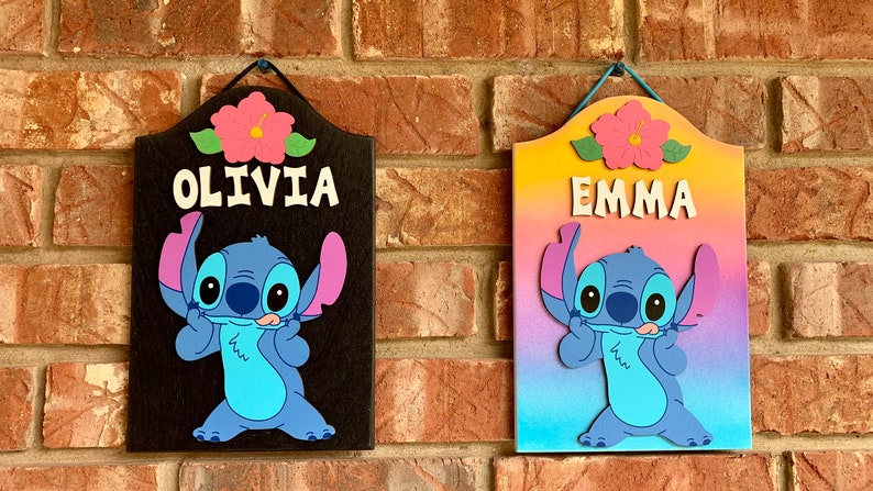 Stitch Personalized Hand painted Wooden decorative Stitch sign Stitch room decor Stitch Personalized gifts Stitch Birthday Party Stitch sign image 5