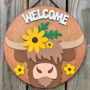 Wooden Round Circle Highland Cow Sign image 2