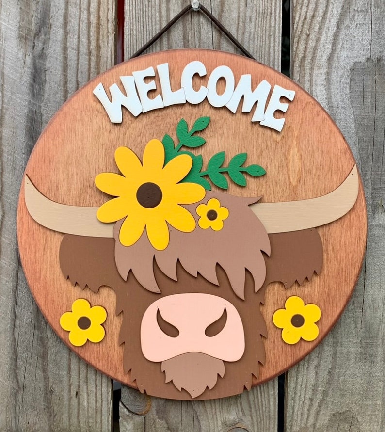 Wooden Round Circle Highland Cow Sign image 2