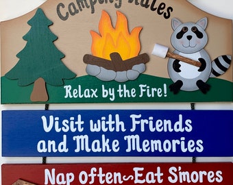 Camping Sign personalized camping rules wooden painted Camping Sign