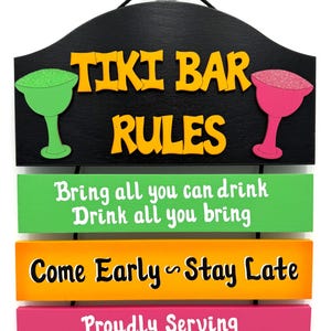 Tiki Bar Rules wooden Rope Sign