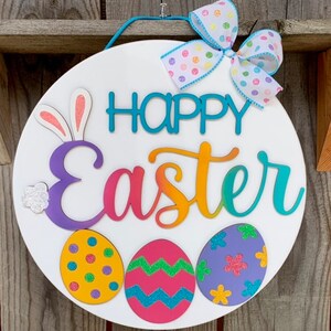 Happy Easter Round Wooden Painted Circle Sign image 1