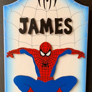 Spiderman wooden kids Superhero Spiderman sign Personalized Spiderman sign Boys room signs Spiderman kids sign Superhero Spiderman image 1