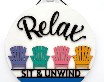 Wood Circle Sign Welcome Round Hanging Sign Relax
