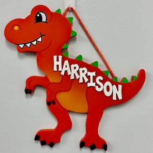 Dinosaur Kids room wooden painted personalized T Rex sign image 1