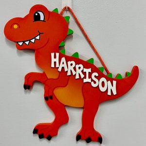 Dinosaur Kids room wooden painted personalized T Rex sign image 1