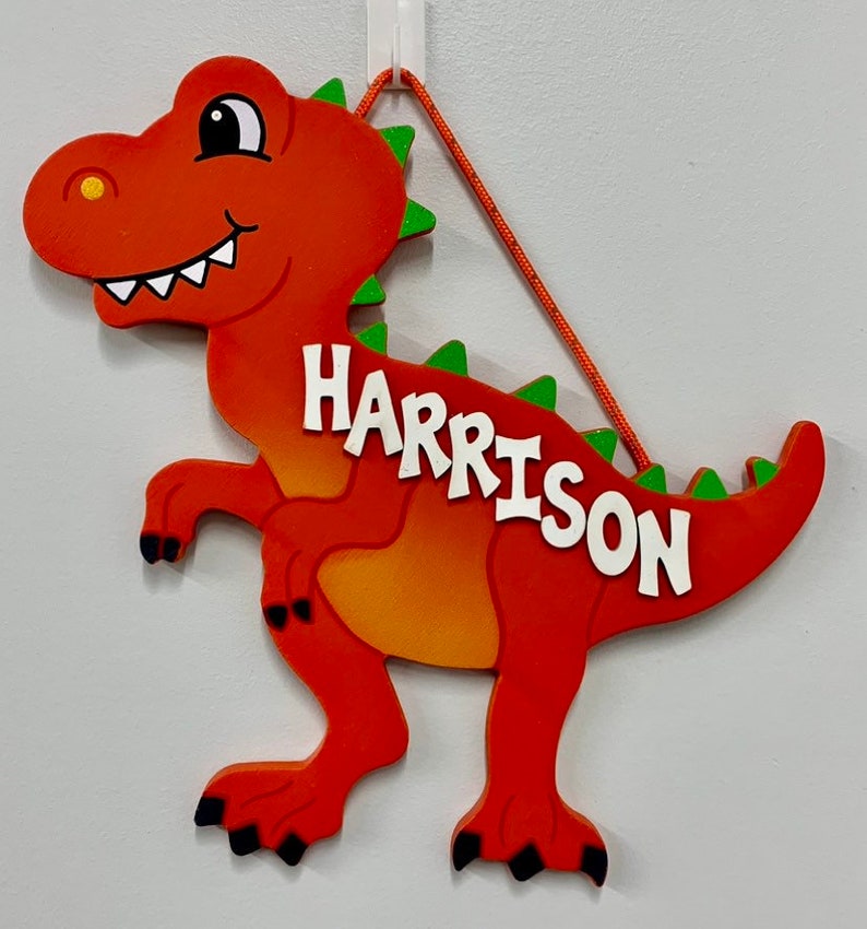 Dinosaur Kids room wooden painted personalized T Rex sign image 1