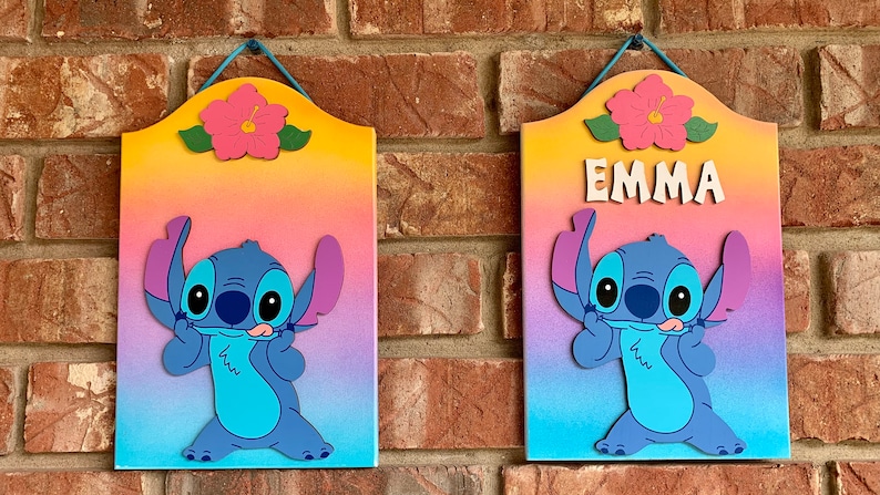 Stitch Personalized Hand painted Wooden decorative Stitch sign Stitch room decor Stitch Personalized gifts Stitch Birthday Party Stitch sign image 6