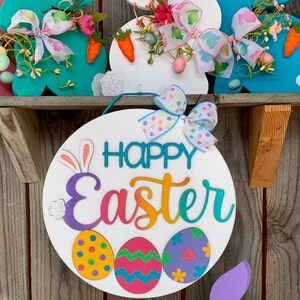 Happy Easter Round Wooden Painted Circle Sign image 2