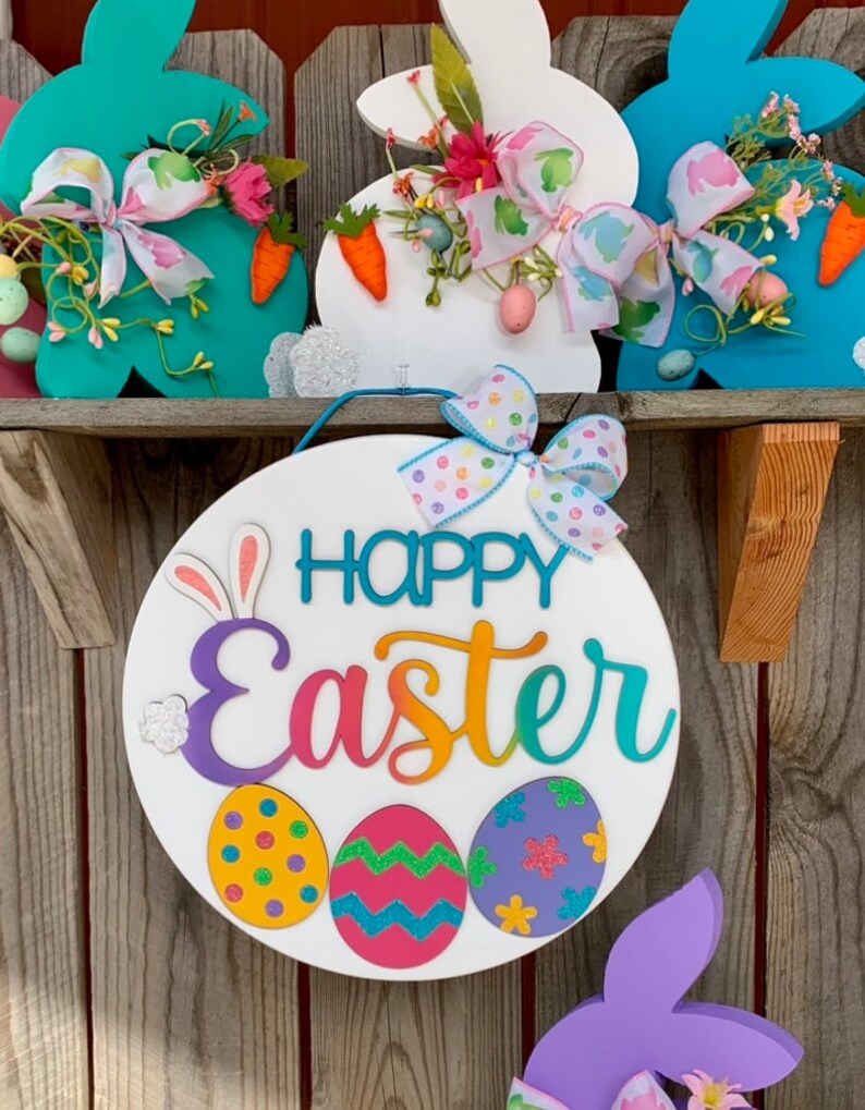 Happy Easter Round Wooden Painted Circle Sign image 2