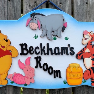 Winnie the Pooh Personalized Hand-painted Wood kids room sign Winnie the Pooh Nursery Room sign personalized baby gift Winnie the pooh room image 1