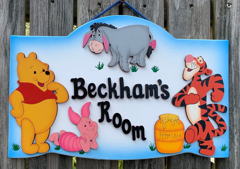 Winnie the Pooh Personalized Hand-painted Wood kids room sign Winnie the Pooh Nursery Room sign personalized baby gift Winnie the pooh room image 1