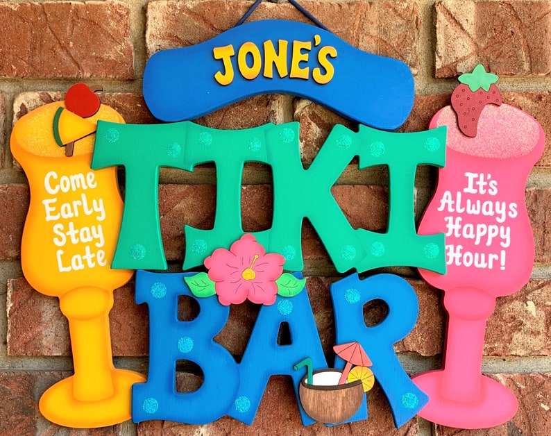 Tiki Barwood Painted Tiki Bar Sign Personalized Etsy