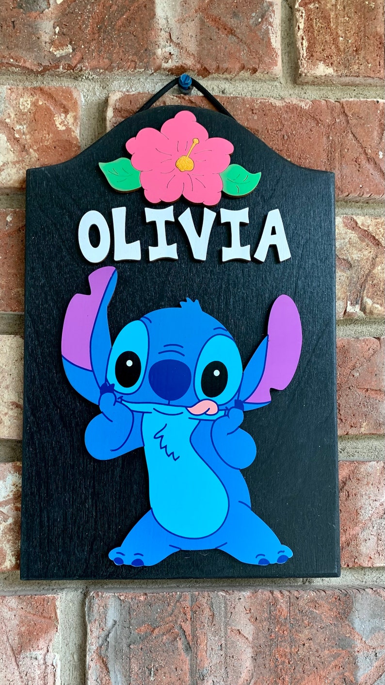 Stitch Personalized Hand painted Wooden decorative Stitch sign Stitch room decor Stitch Personalized gifts Stitch Birthday Party Stitch sign image 2