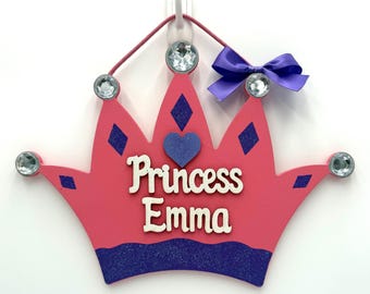 Princess Crown Personalized Wooden Painted Girls Room Sign