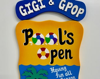 Pools Open Wooden Painted Personalized Sign