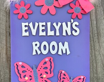 Butterfly Girl's Room Wooden Painted Butterfly Personalized Girl's room sign