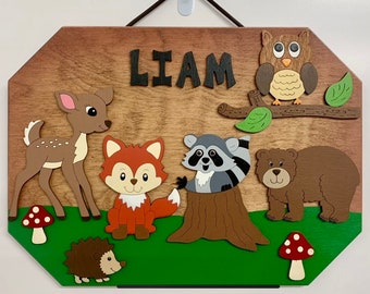 Woodland Personalized kids room sign Forest Friends