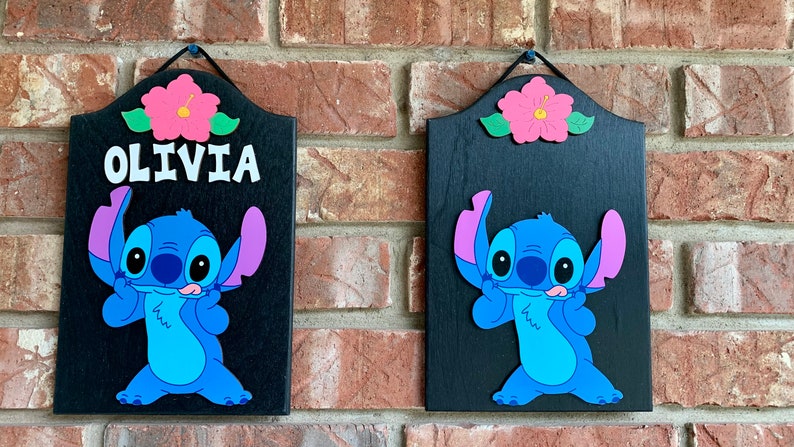 Stitch Personalized Hand painted Wooden decorative Stitch sign Stitch room decor Stitch Personalized gifts Stitch Birthday Party Stitch sign image 4