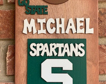 Spartans personalized wooden sign officially licensed Michigan State sign other teams available upon request