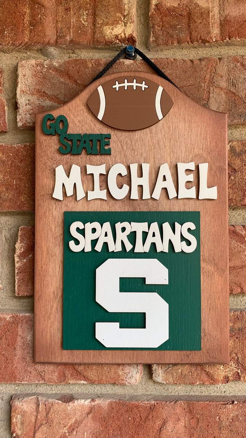 Spartans personalized wooden sign officially licensed Michigan State sign other teams available upon request image 1