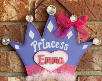 Girls Room Sign-Princess Crown Personalized