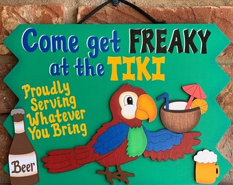 Tiki Bar wooden painted sign Freaky Tiki