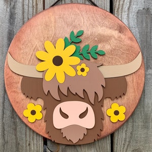 Wooden Round Circle Highland Cow Sign image 3