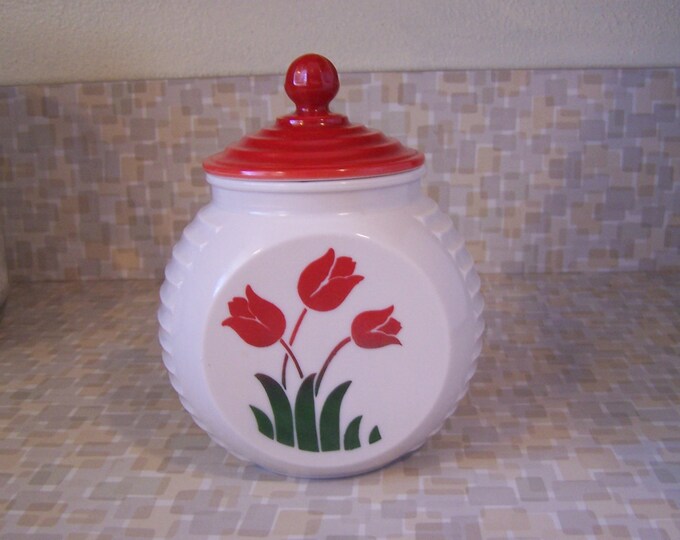Fire King Red Tulip Lidded Grease Jar Etsy