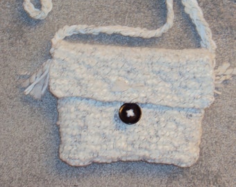 White with black with black thread small felted messenger bag - SALE