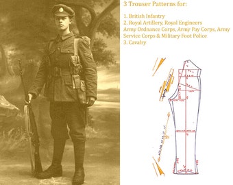 1908 British Military Trousers Sewing Patterns, Infantry, Artillery (PDF Pattern)