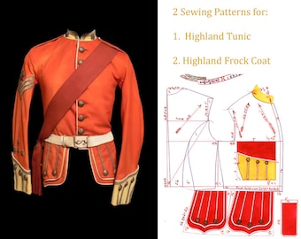 Patrones de costura del uniforme rojo del ejército británico de 1908, túnica escocesa y levita (patrón en PDF)