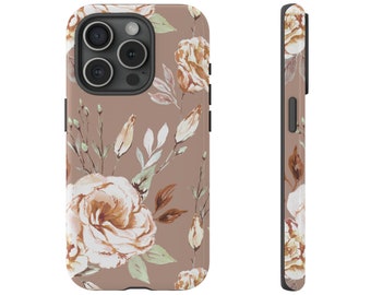 Beige aquarel bloemen botanische stoere case IPhone 15 14 13 Samsung S24 S23 S22 S21 S10 S20 Google Pixel bloemen aquarel Boho patroon